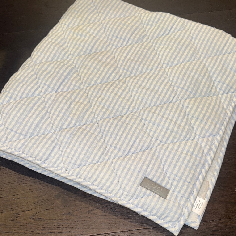 Louelle Striped Pale Blue Gingham and White Linen Play Mat Quilt